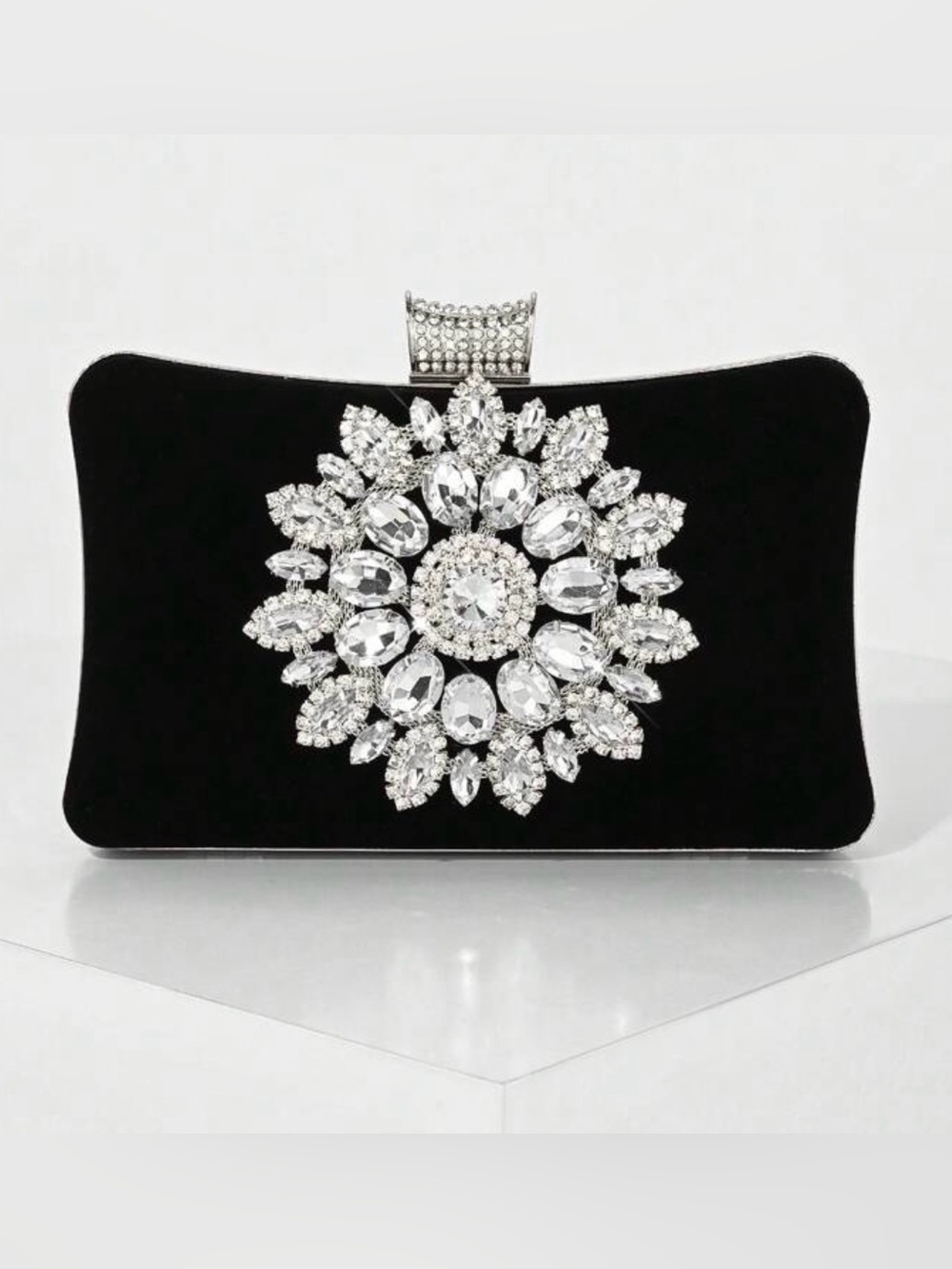 Elegant Black Crystal-Embellished Evening Clutch